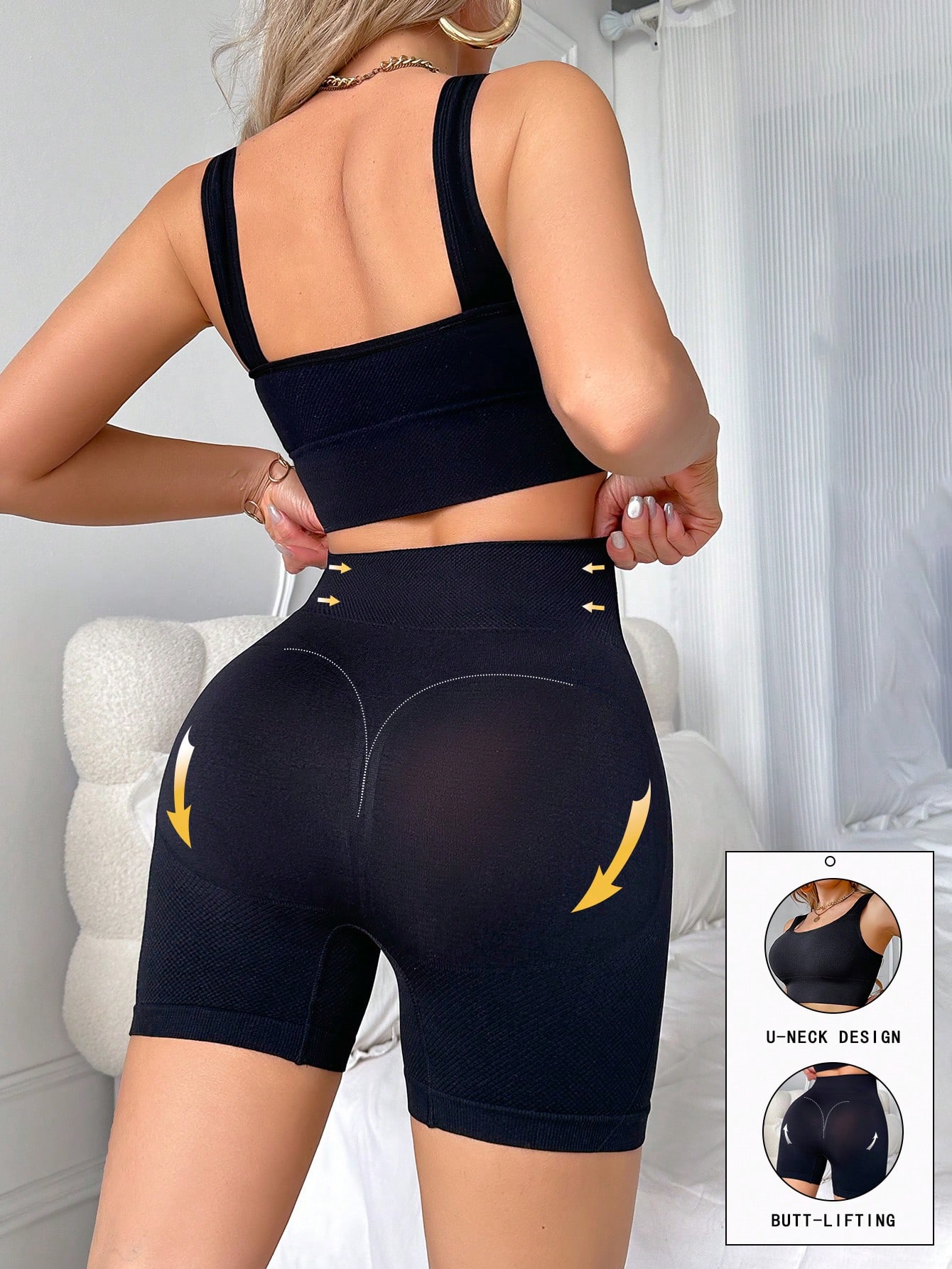 SHEIN Plain Color Sports Yoga Bra Tank Top & Shorts Set