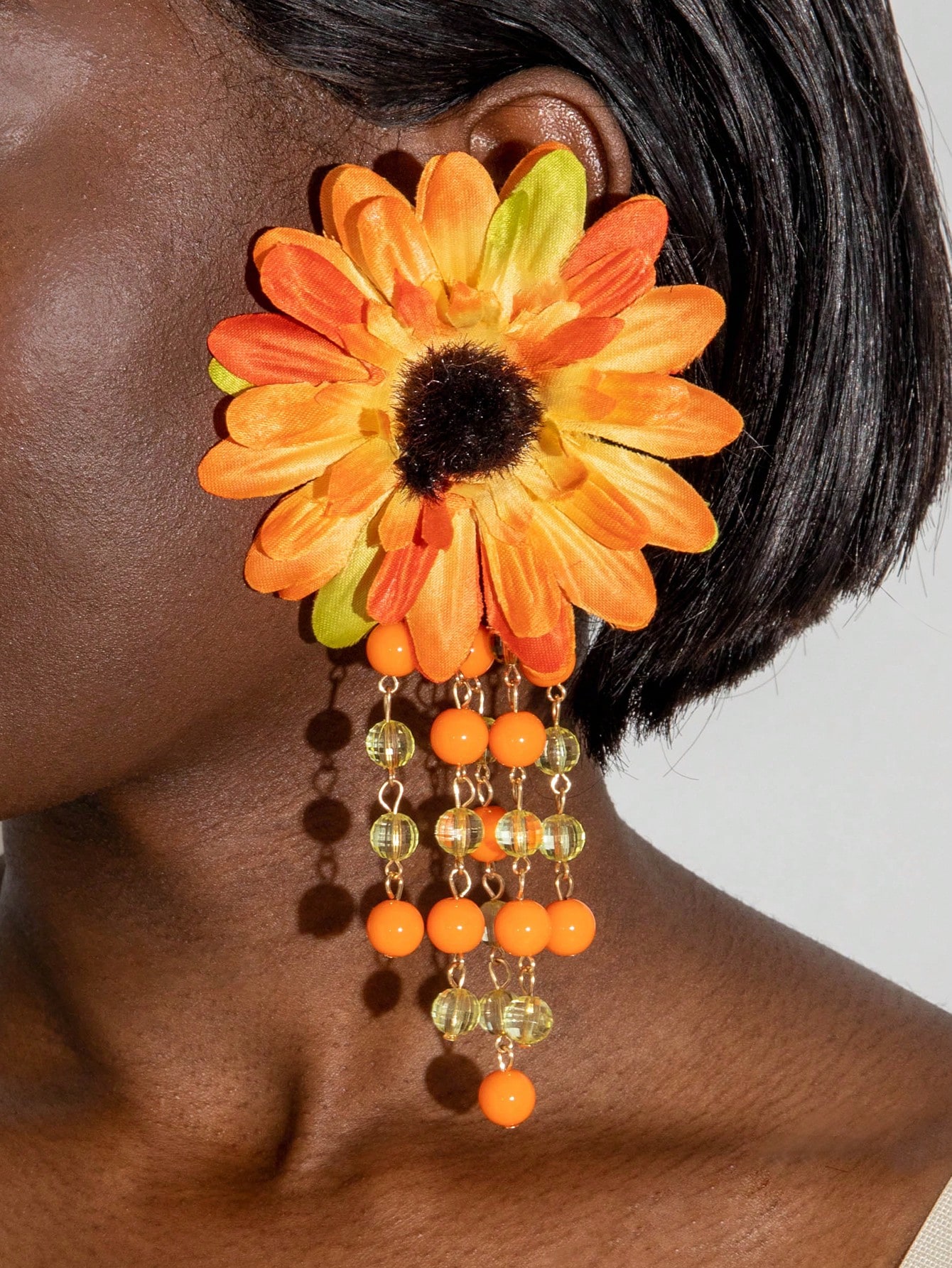 SHEIN imoli 1 Pair Bohemian Vintage Polyester Flower & Sunflower Pendant Beaded Earrings