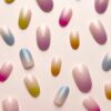 SHEIN French Rainbow Gradient Multicolor Minimalist Oval Full Cover Fake Nails