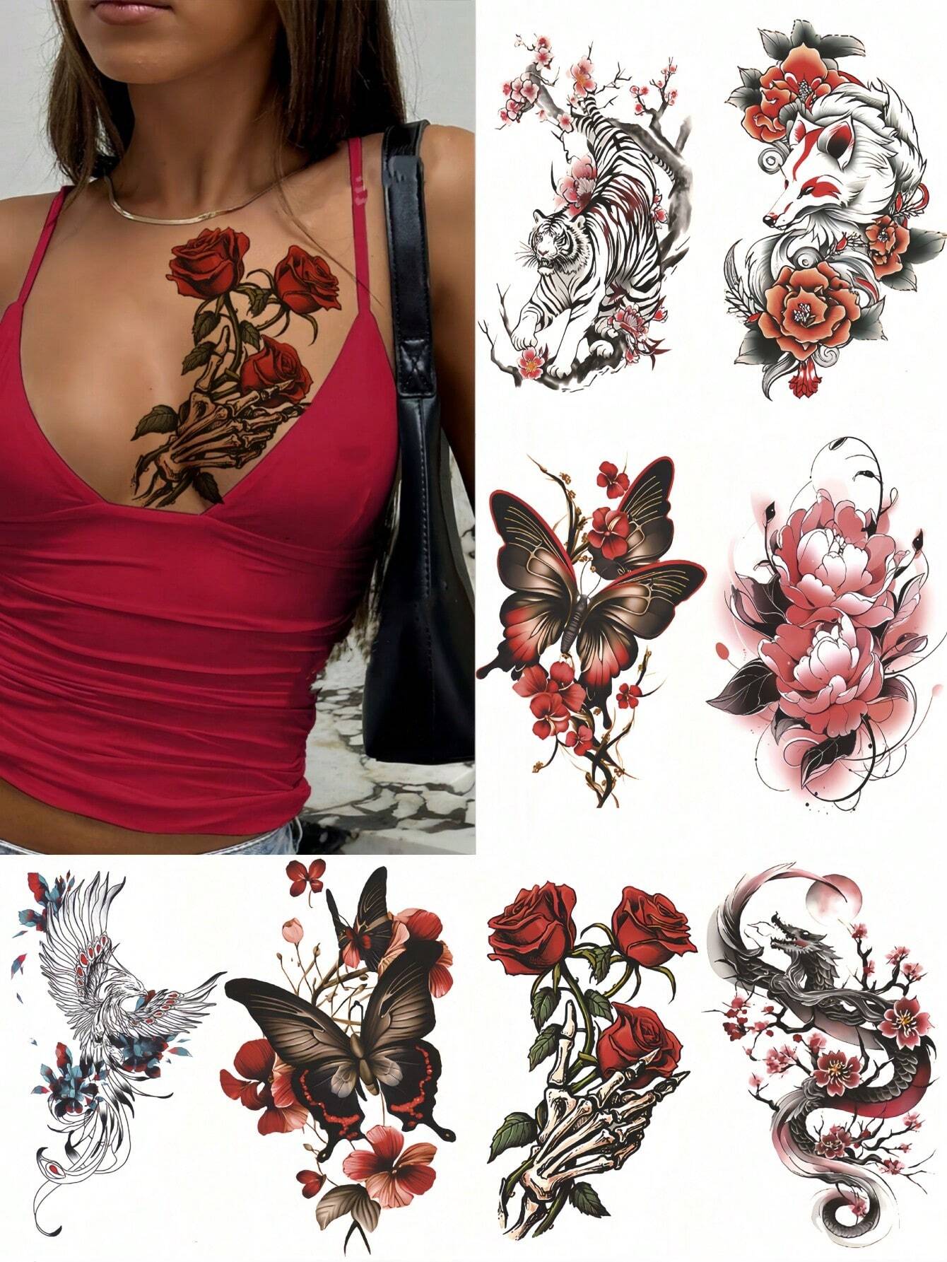 SHEIN 8 Sheets Temporary Tattoos