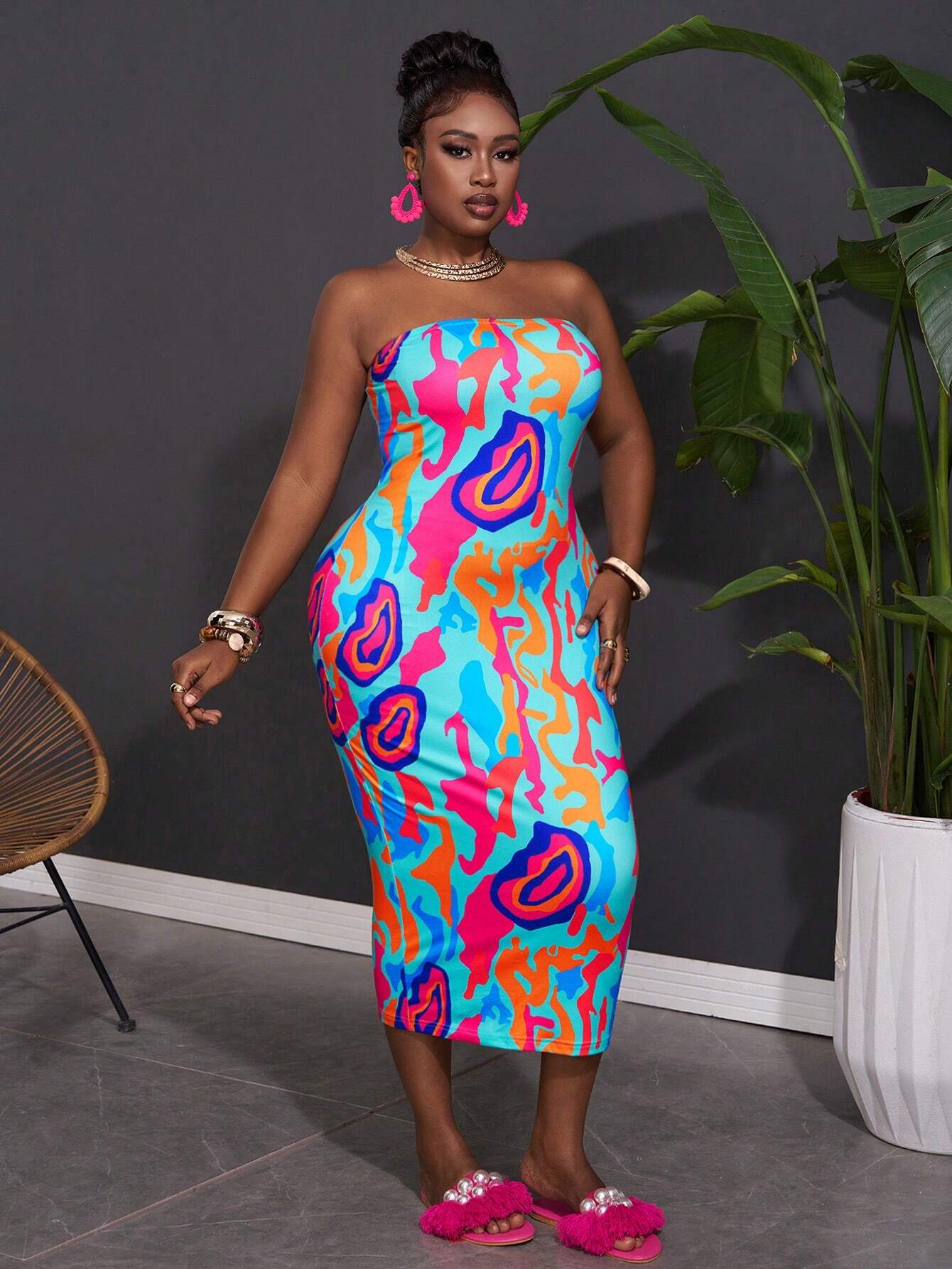 SHEIN Slaydiva Plus Size Holiday Leisure Stretchy Knit Dress