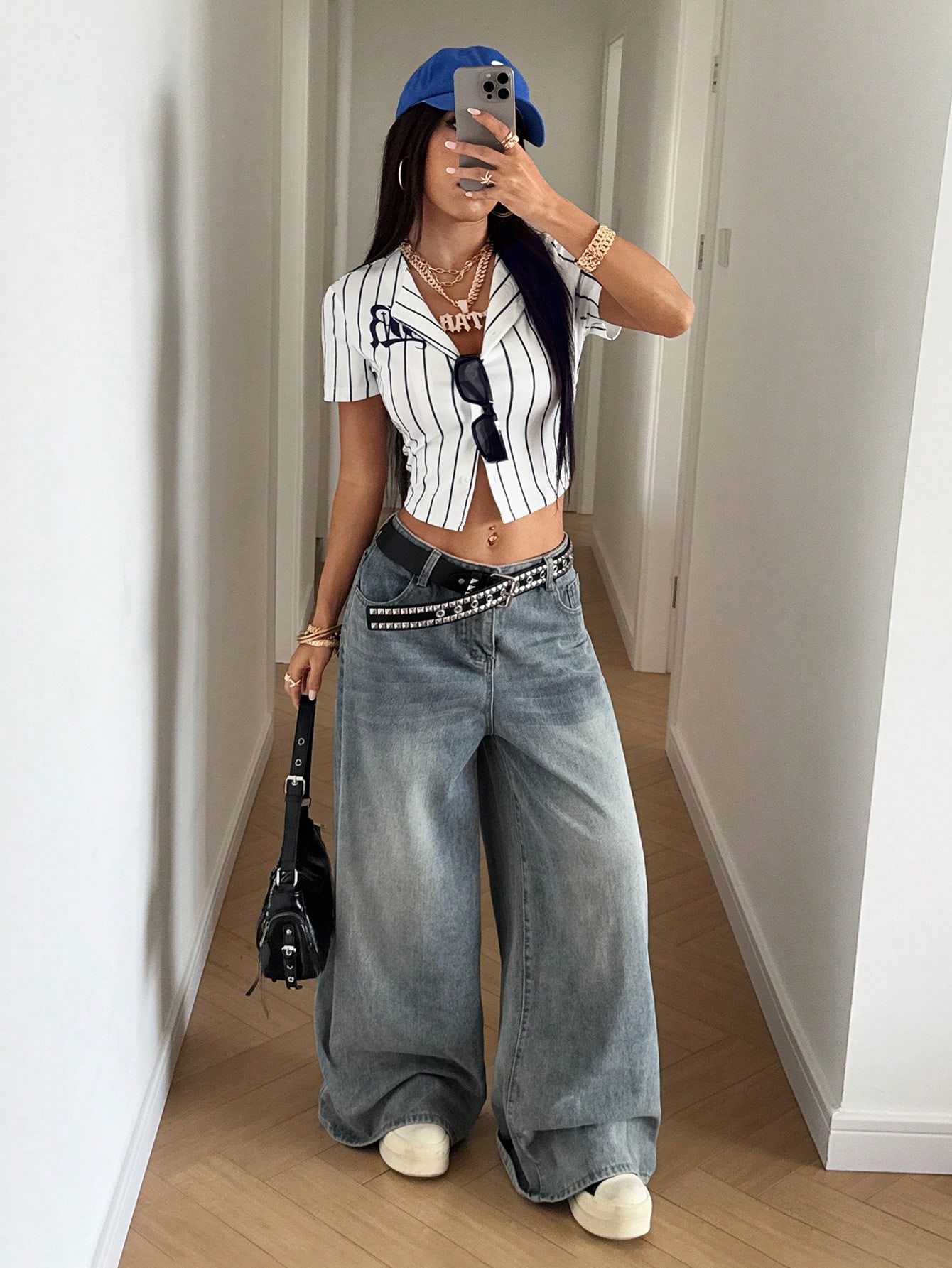 SHEIN StreetHx Women Casual Striped Letter Print Button Down Short Sleeve Shirt