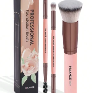 SHEIN MAANGE 3pcs Professional Facial Brush Set With Carrying Case,Foundation Brush