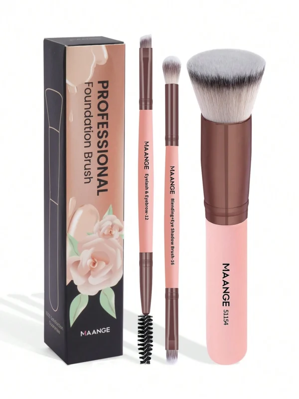 SHEIN MAANGE 3pcs Professional Facial Brush Set With Carrying Case,Foundation Brush