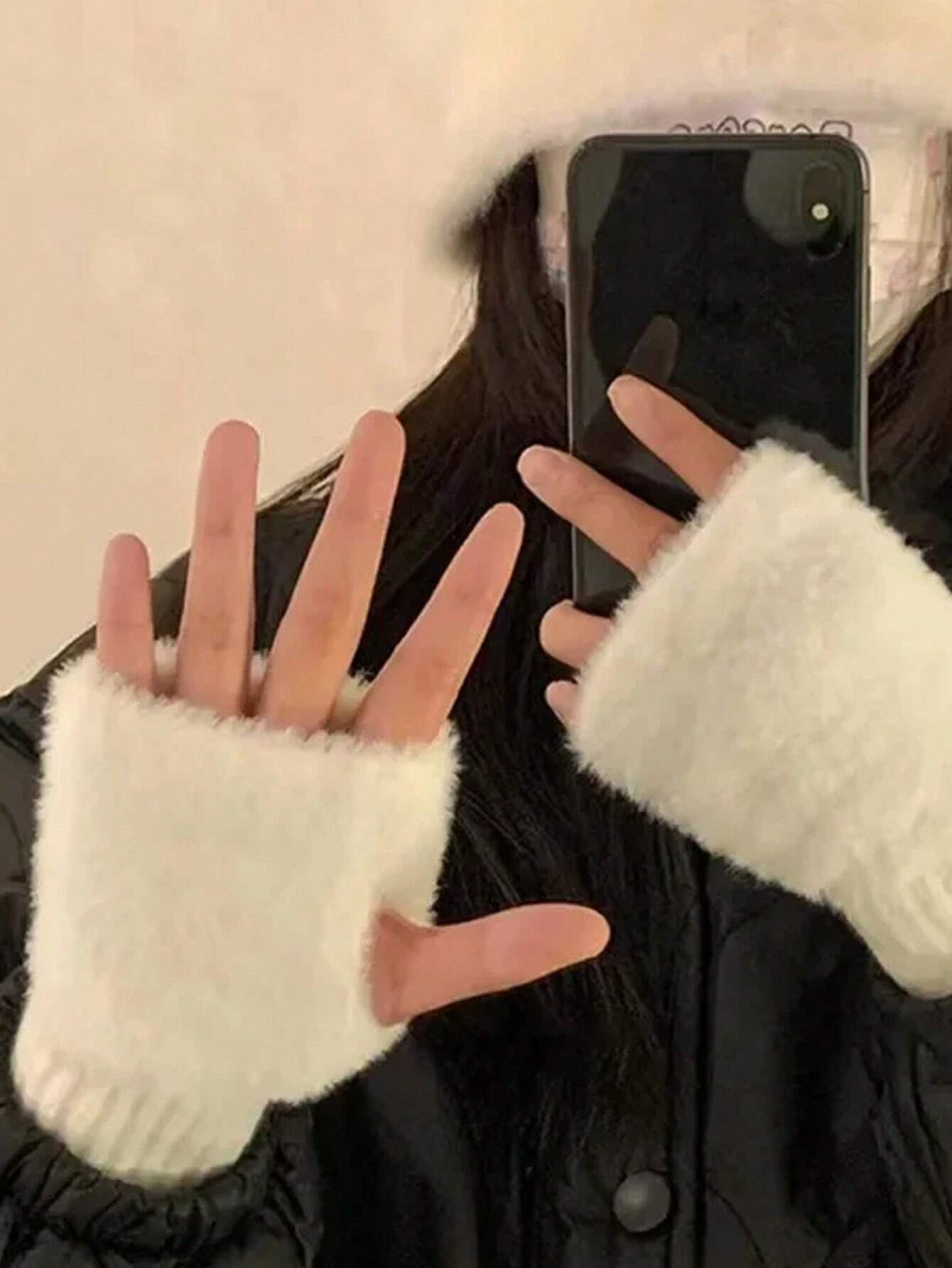 SHEIN New Mink Fleece Half Finger Gloves