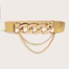 SHEIN Golden Elastic Stretchy Metal Buckle Metallic Crocodile Embossed Chain Decor Women Belt