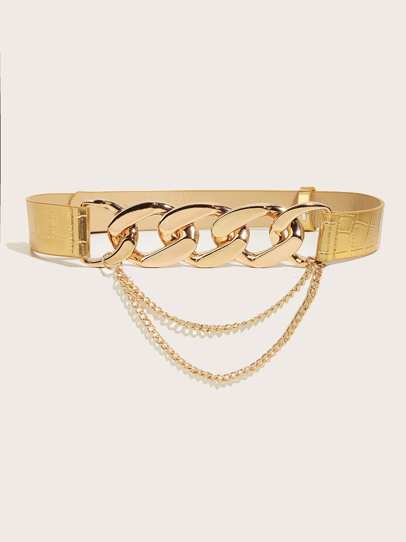 SHEIN Golden Elastic Stretchy Metal Buckle Metallic Crocodile Embossed Chain Decor Women Belt