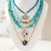 SHEIN Turquoise Beaded Necklace With Fashion Freshwater Pearl Eye Pendant