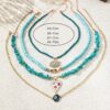 SHEIN Turquoise Beaded Necklace With Fashion Freshwater Pearl Eye Pendant