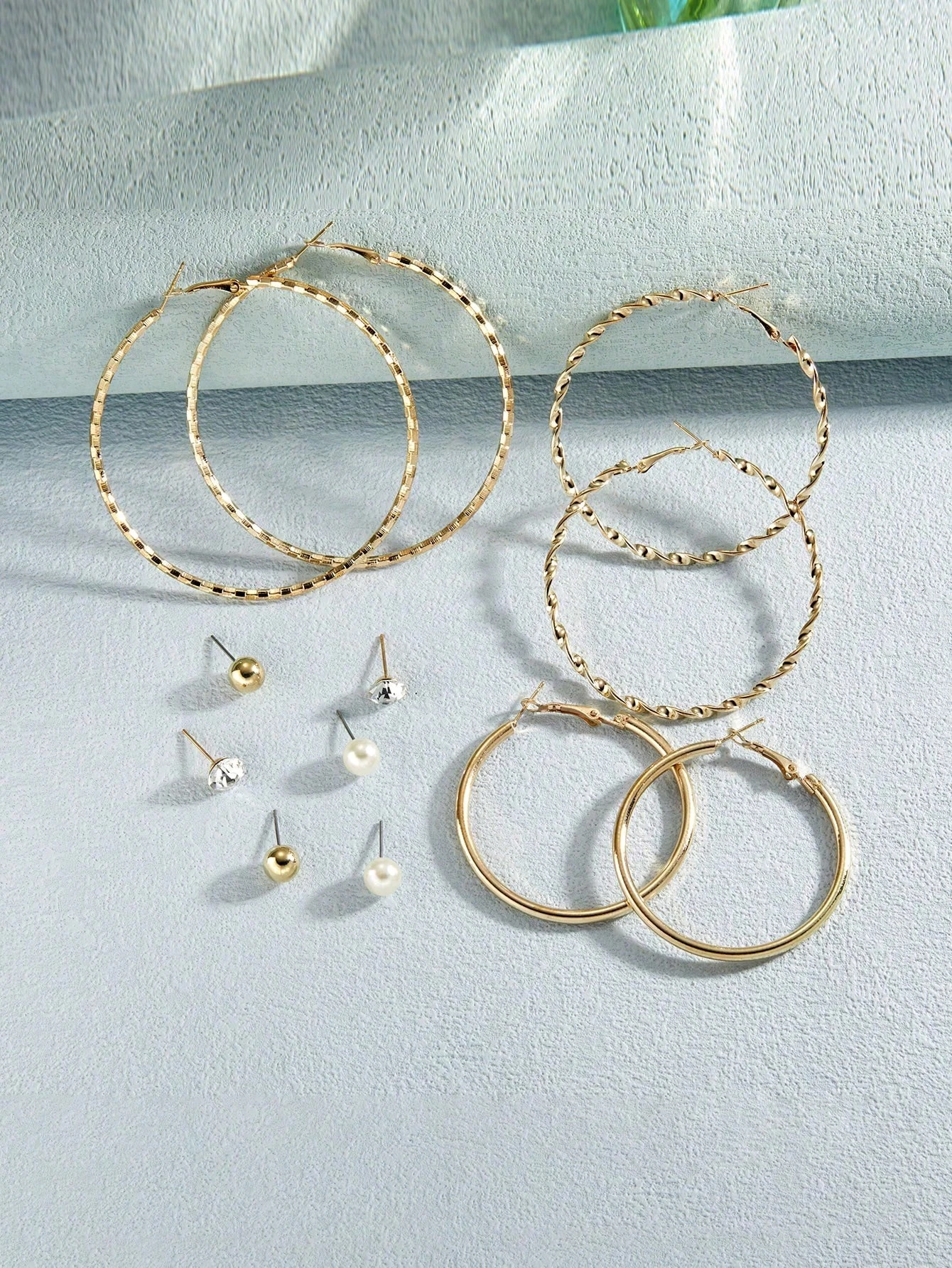 SHEIN Exaggerated Fashionable Multi-Level C Design Faux Pearl & Rhinestone Big Hoop Earrings