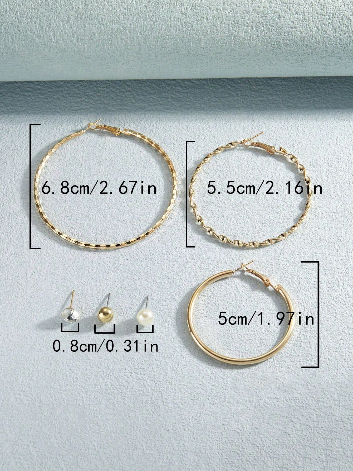 SHEIN Exaggerated Fashionable Multi-Level C Design Faux Pearl & Rhinestone Big Hoop Earrings
