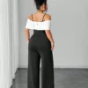 SHEIN Elenzga Halloween Plus Size Women's Elegant Knitted Black Patchwork White Fitted Jumpsuit