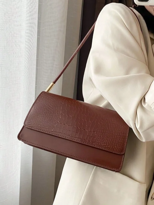 SHEIN Fashion Crocodile Embossed Flap Bag Shoulder Bag