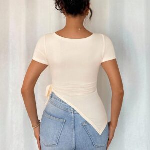 SHEIN Islaluna Knitted T-Shirt With Fringed Collar Trim