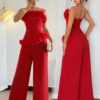 SHEIN Islaluna Women's Fashionable Elegant Solid Color Wide-Leg Jumpsuit