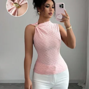 SHEIN Rafferiza Women Fashionable Elegant Textured Metal Buckle Sleeveless Top