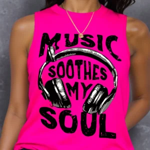 SHEIN LUNE Plus Size Summer Casual Headphones Logo Printed Tank Top