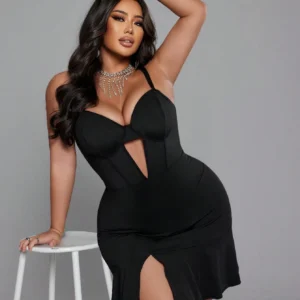 SHEIN LUNE Plus Size Women Hollow Wave Hem Elegant Dress