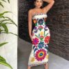 SHEIN SXY Bohemian Casual Floral Retro Print Bodycon Dress