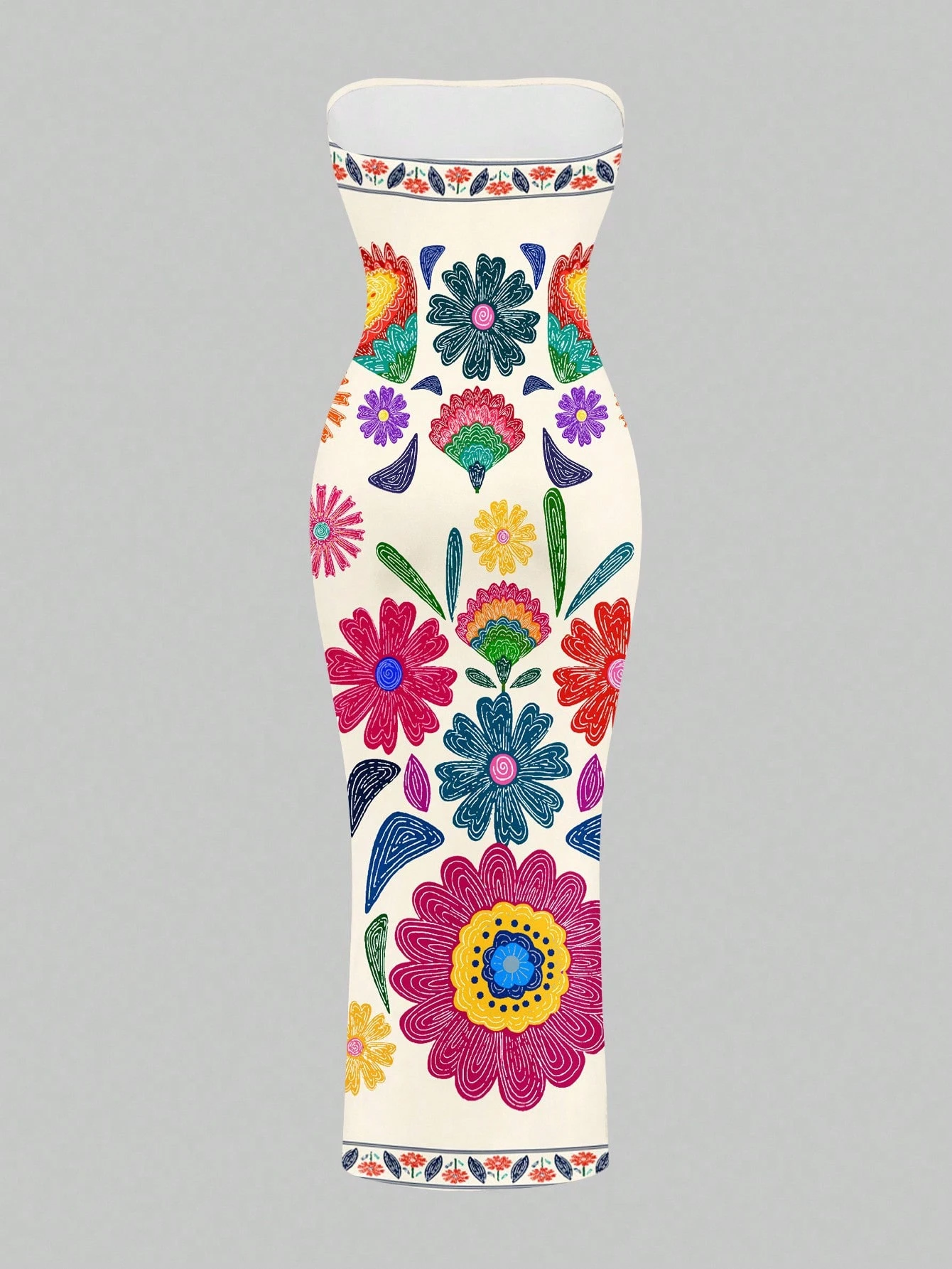 SHEIN SXY Bohemian Casual Floral Retro Print Bodycon Dress