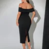 SHEIN Viva Relle Plus Size Elegant Off Shoulder Long Fitted Dress