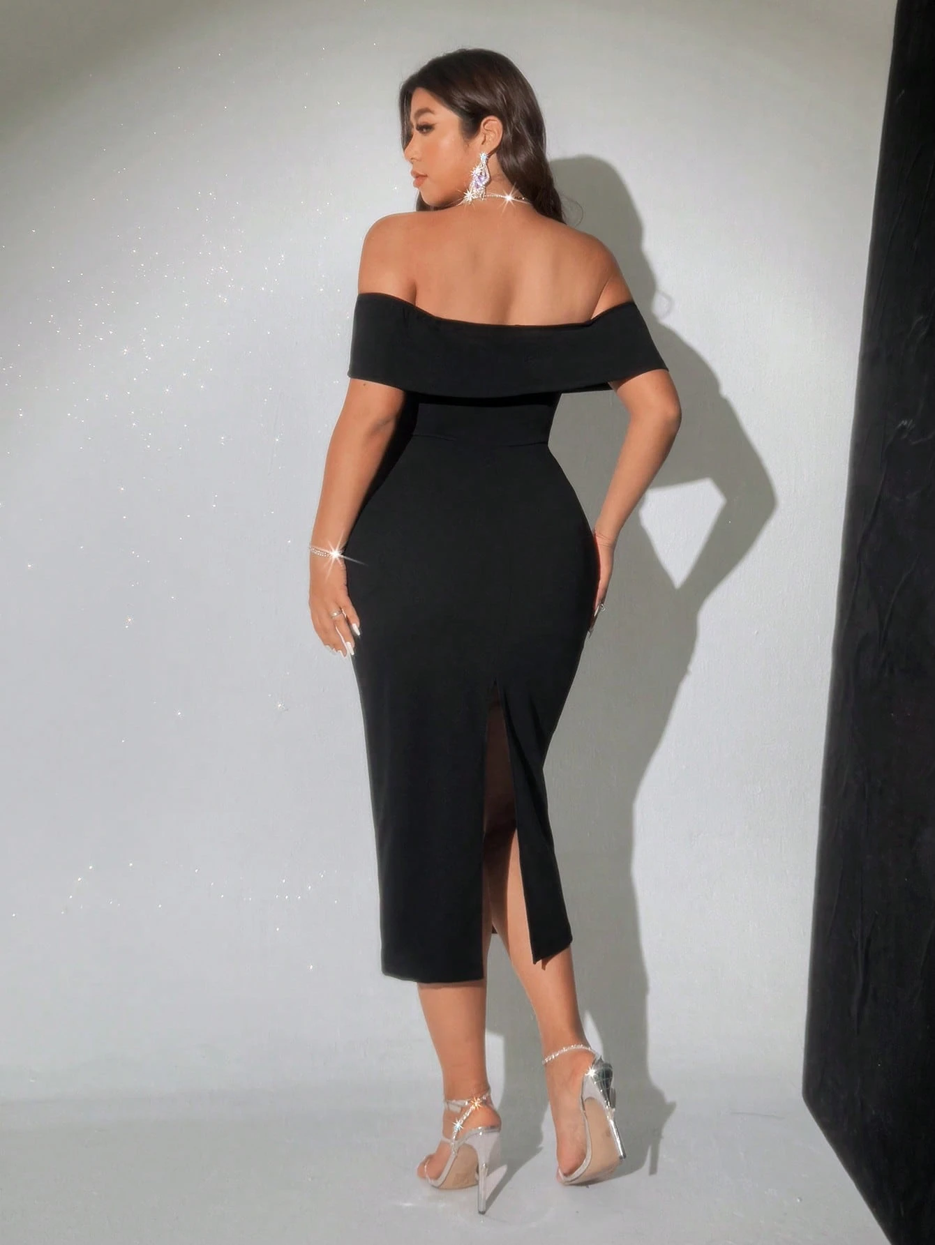 SHEIN Viva Relle Plus Size Elegant Off Shoulder Long Fitted Dress
