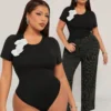 SHEIN SXY Plus Size Women's Sexy Elegant Asymmetric Neckline Bodysuit