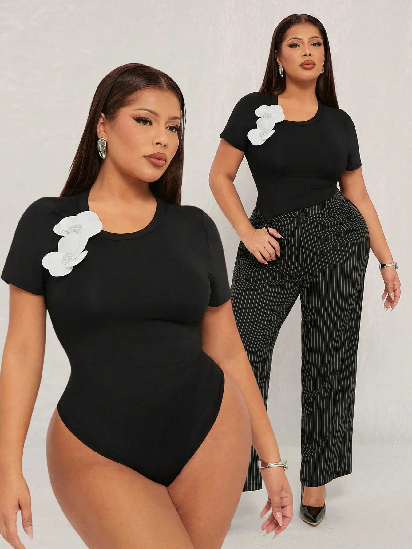 SHEIN SXY Plus Size Women's Sexy Elegant Asymmetric Neckline Bodysuit