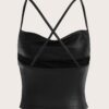 SHEIN ICON Draped Front Crisscross Backless PU Leather Cami Going Out Tops