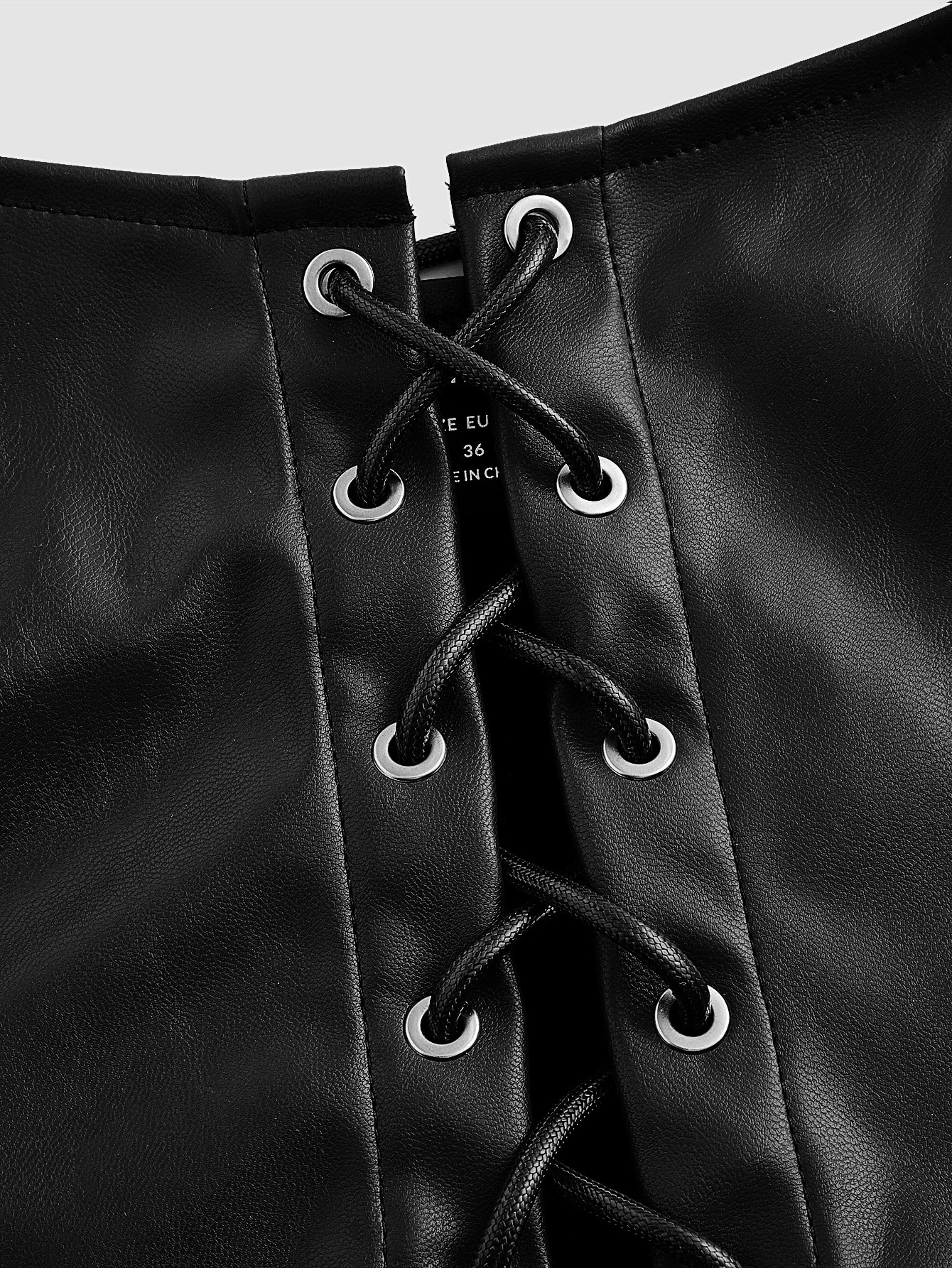 SHEIN MOD Black Crossed Frenulum Lace Up Front PU Leather Tank Top