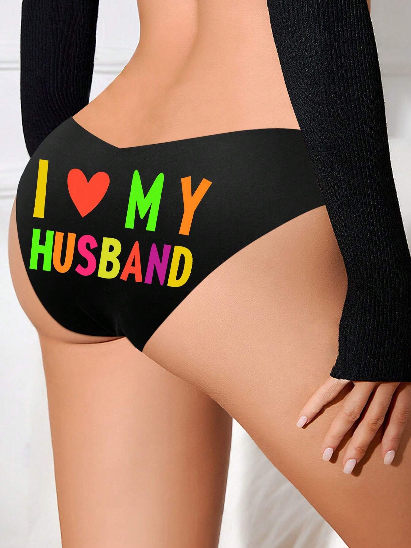 SHEIN Sexy Breathable Black Thong Panty