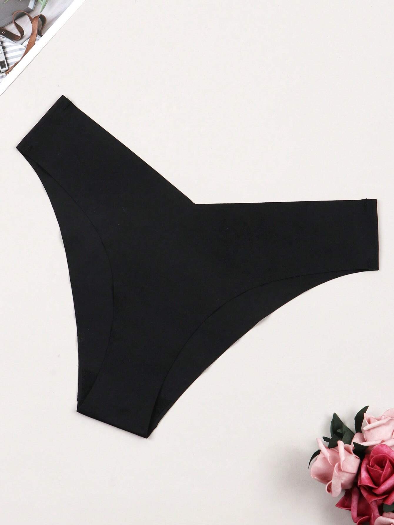 SHEIN Sexy Breathable Black Thong Panty