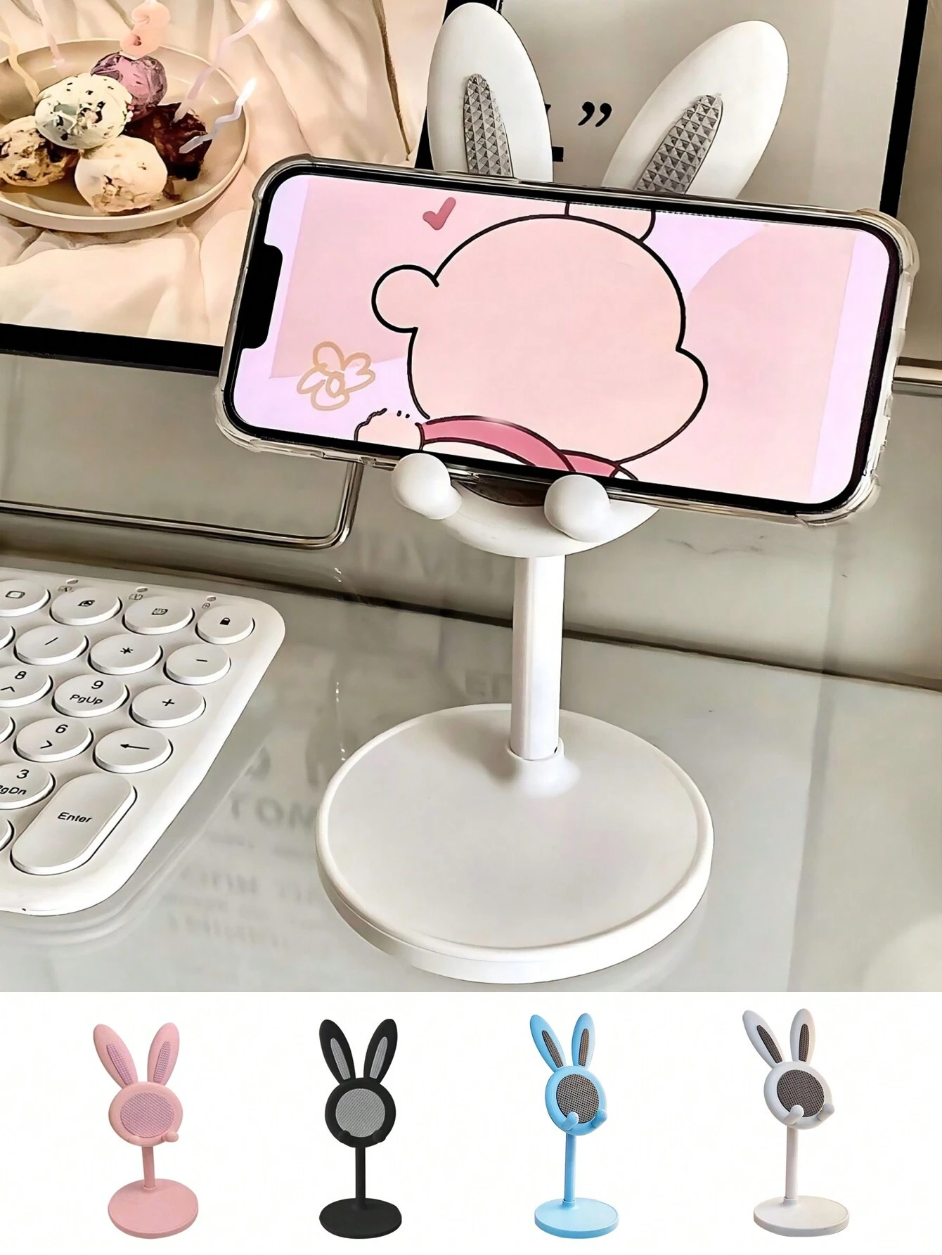 SHEIN 1pc Bathroom Bathtubs Adjustable Folding Rabbit Shaped Phone Stand