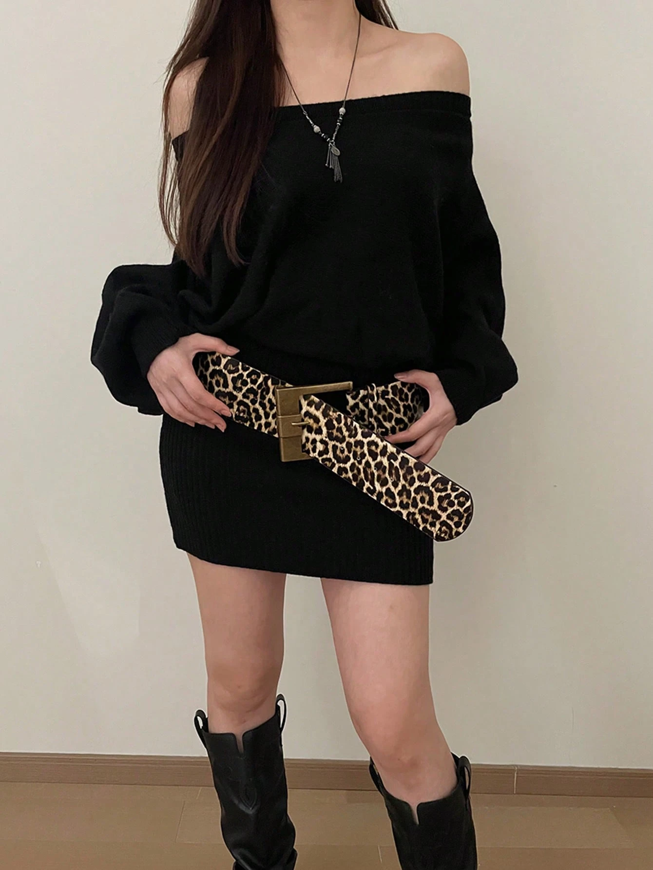 SHEIN Vintage Leopard Pattern PU Leather Wide Waist Belt