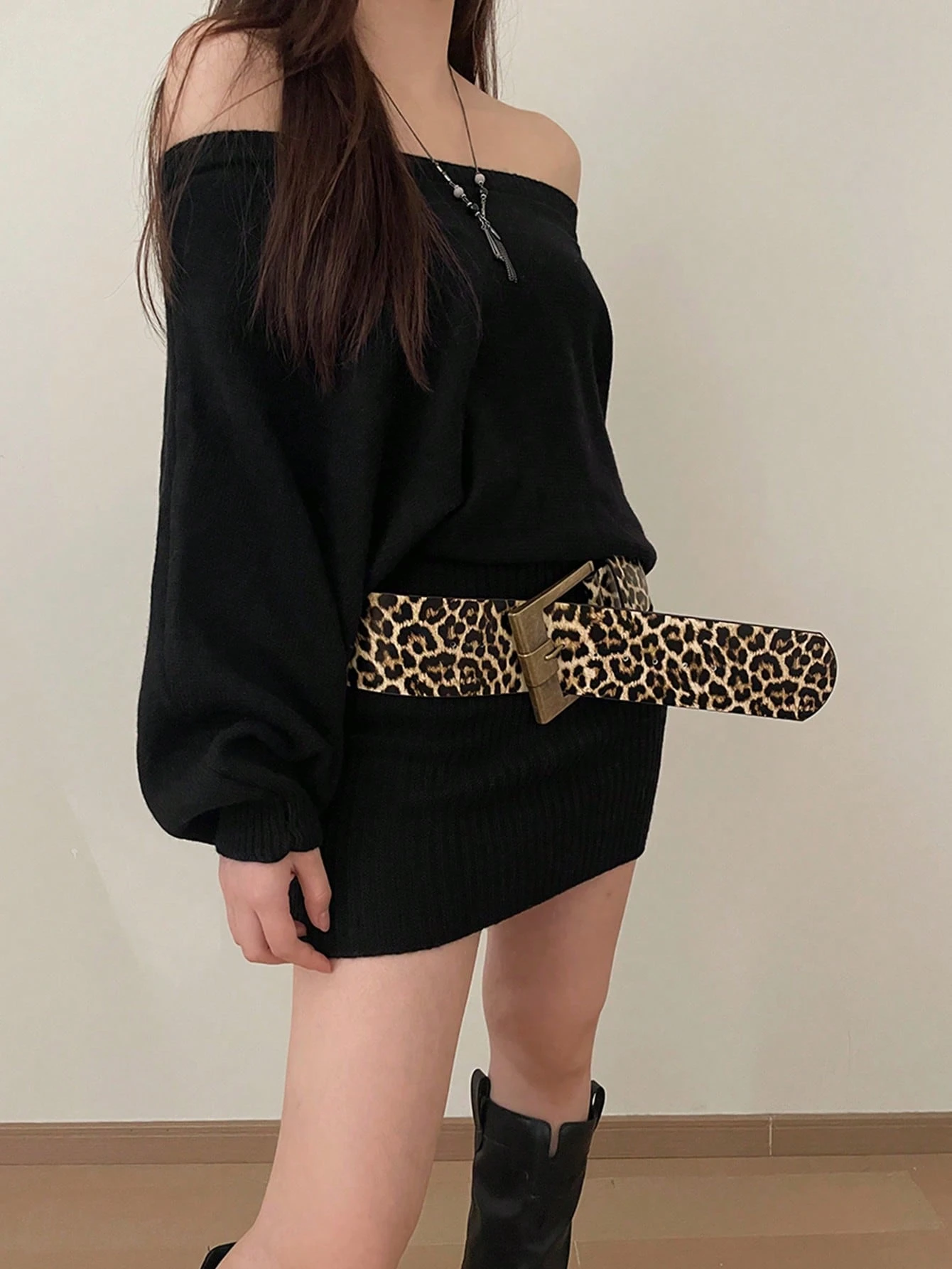 SHEIN Vintage Leopard Pattern PU Leather Wide Waist Belt