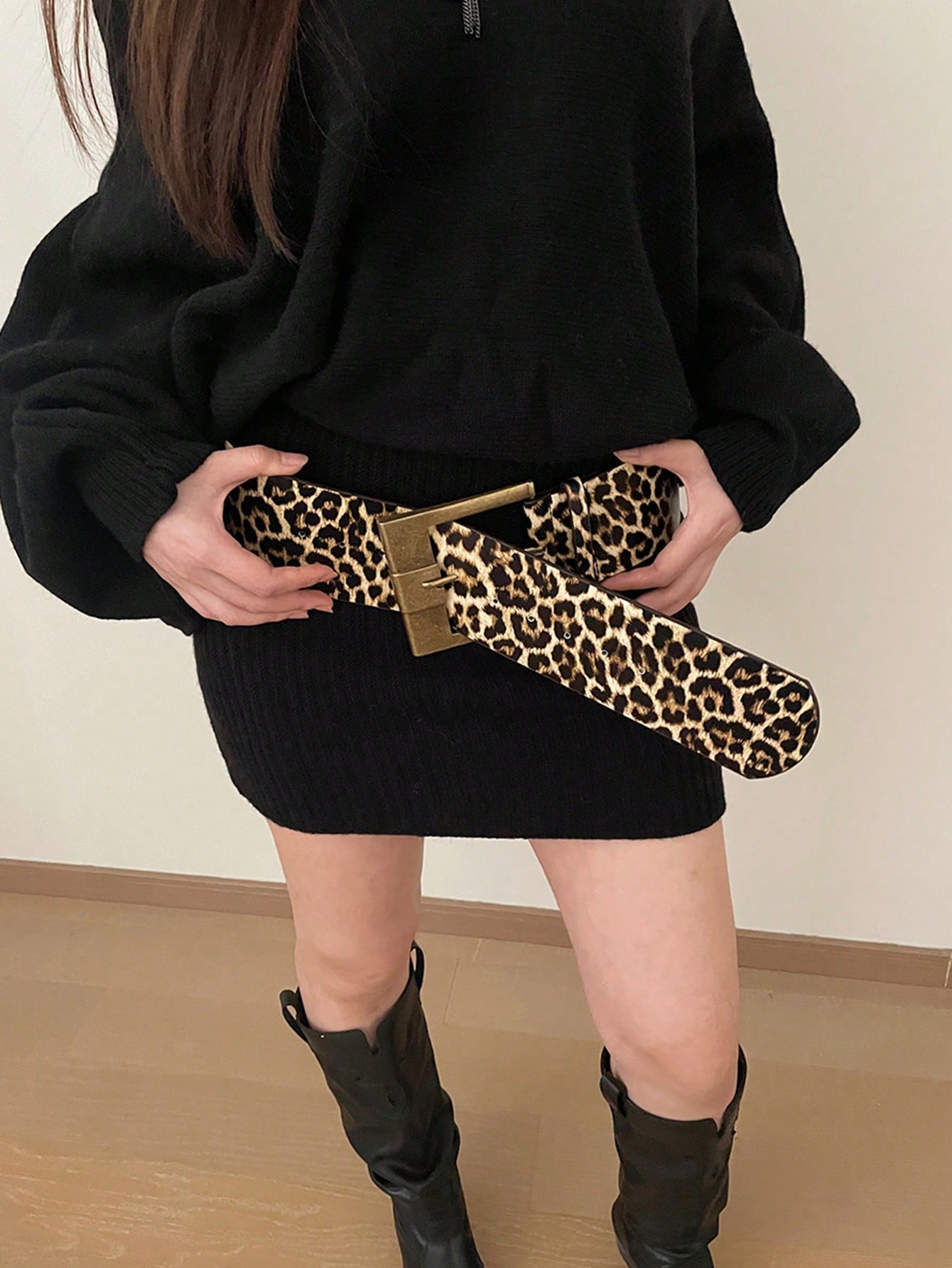 SHEIN Vintage Leopard Pattern PU Leather Wide Waist Belt