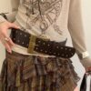 Vintage Wide Waist Belt, Coffee Color PU Material