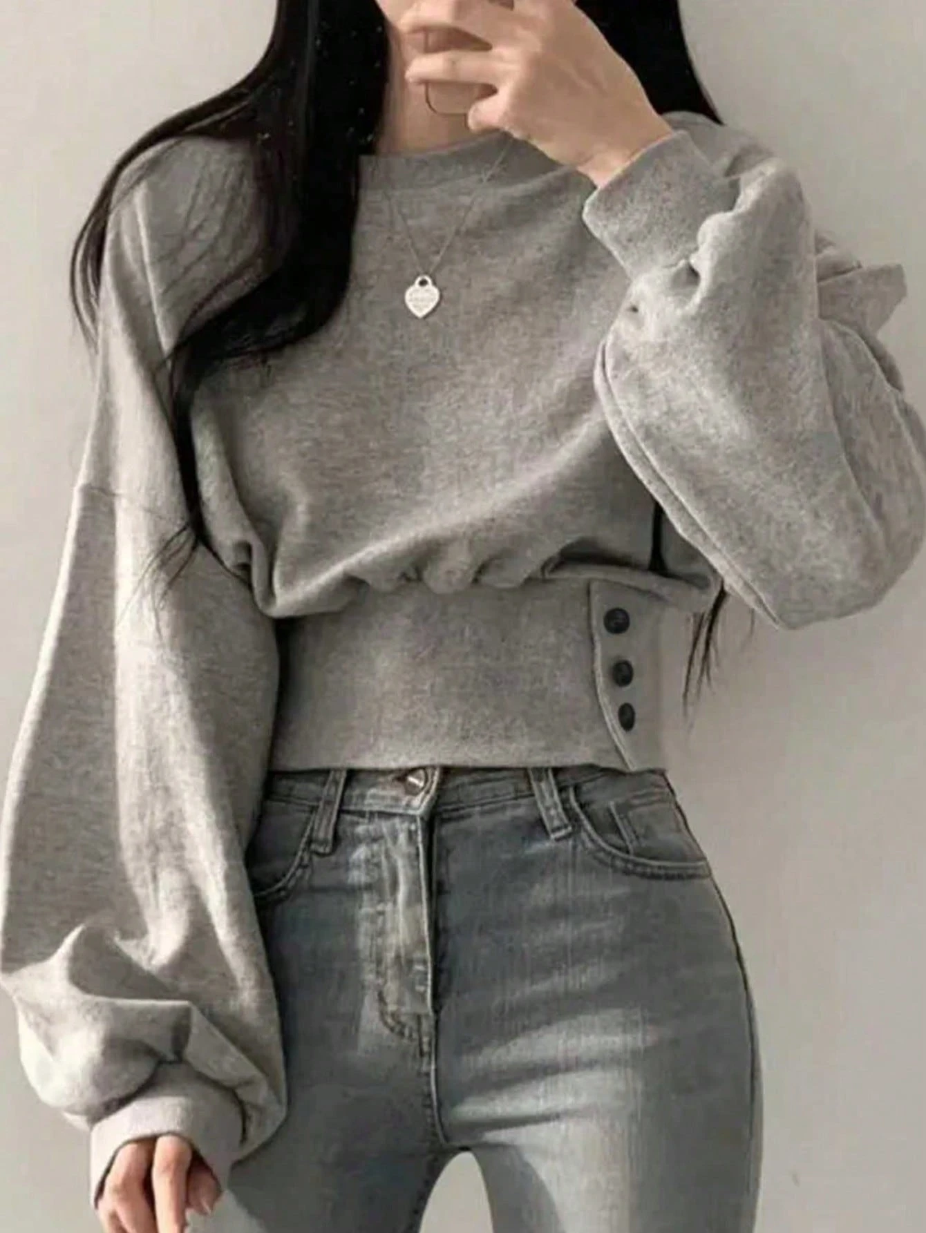 SHEIN INAWLY Women's Solid Color Drop Shoulder Long Sleeve