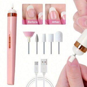 SHEIN Portable Nail File, Electric Nail Drill With 5 Accessory Drills, USB Charging With LED Light