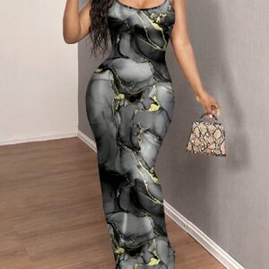 SHEIN BAE Casual Ink Marble Texture Pattern Spaghetti Strap Women's Dress