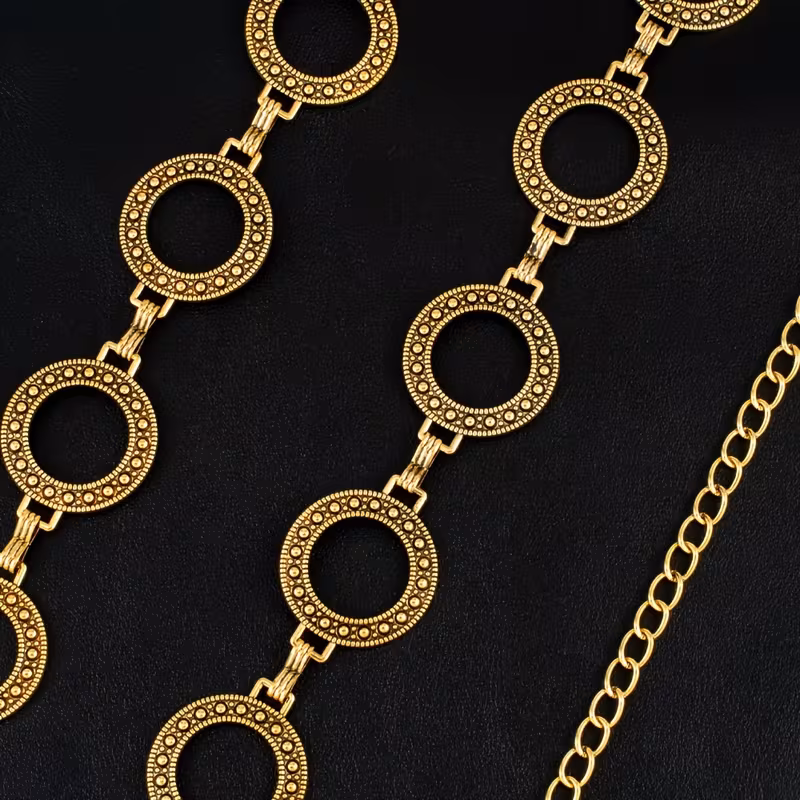 Vintage Metal Chain Belt with Rivet & Hollow-Out Belt