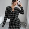 SHEIN Firerie Women 2pcs Set: Plaid Print Fitted Cami Midi Dress & Jacket