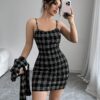 SHEIN Firerie Women 2pcs Set: Plaid Print Fitted Cami Midi Dress & Jacket
