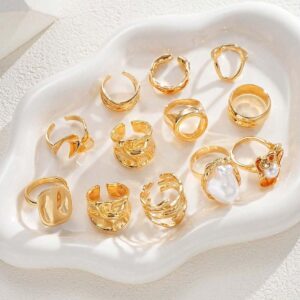 SHEIN Set Asymmetric Pearl Flower Rings