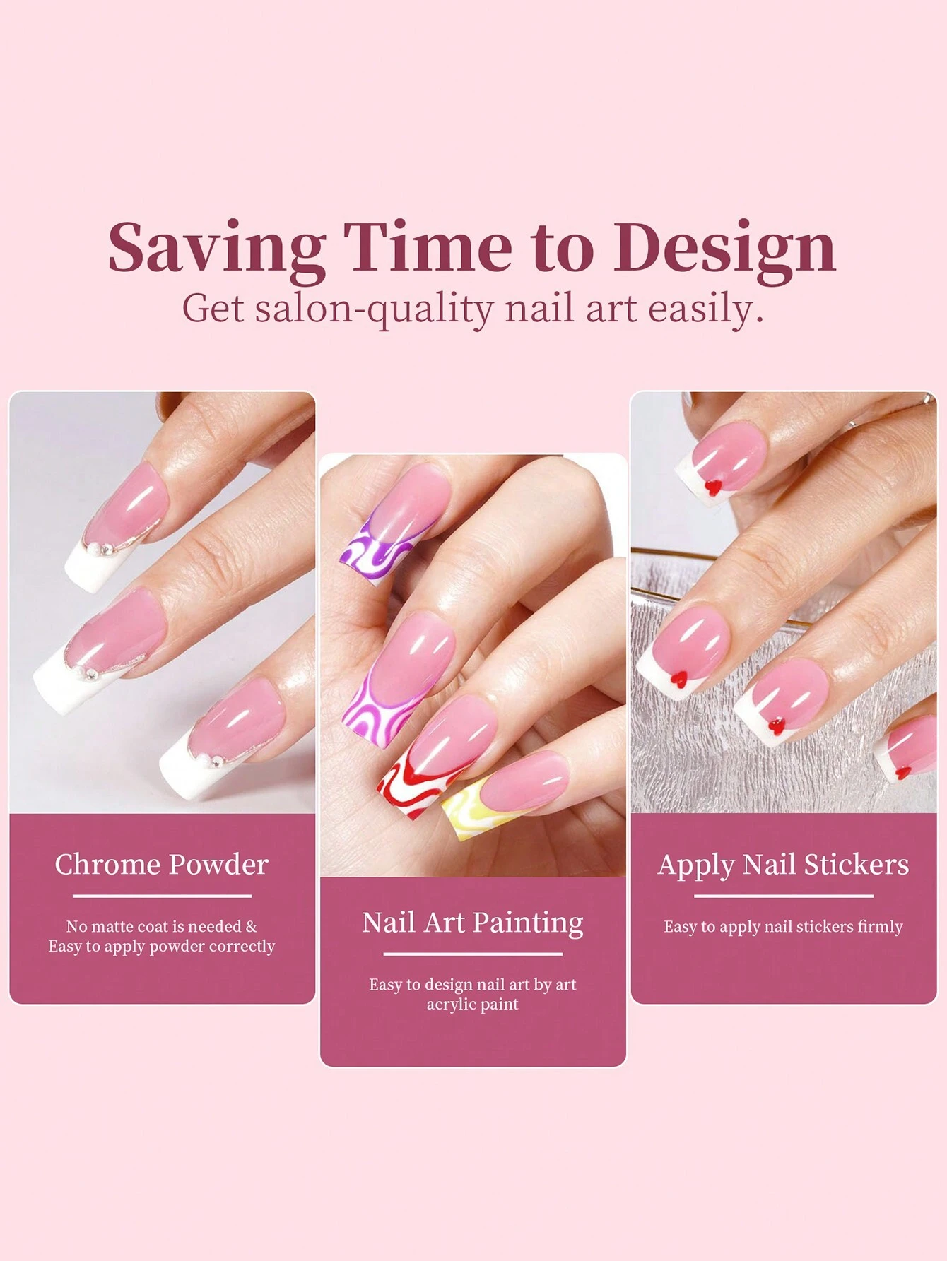 SHEIN Boxed French Style Ballet/Pointed/Square/Toe Full Cover Press-On Artificial Nails