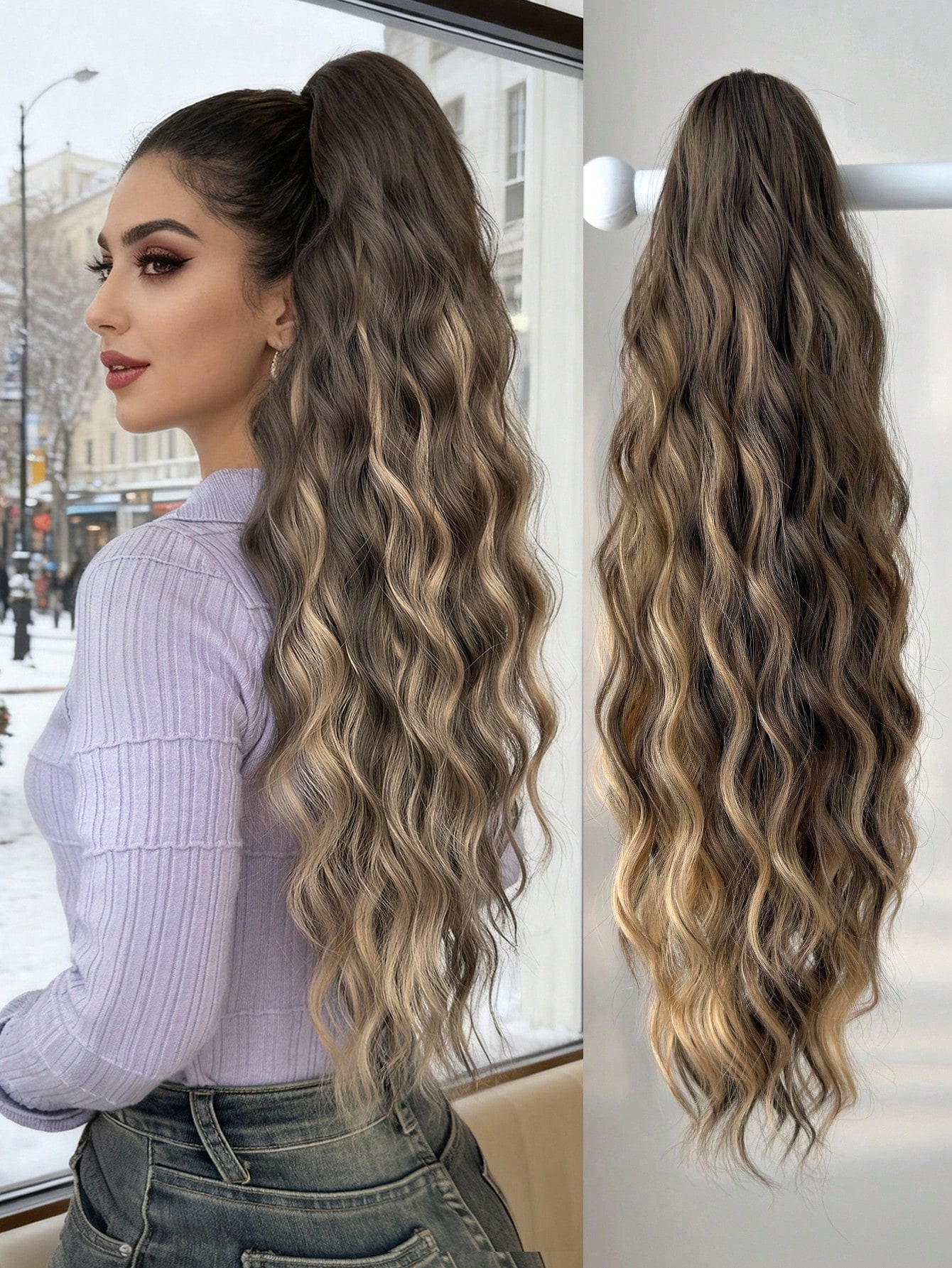 SHEIN 24 Inch Deep Brown Water Wave Curly Ponytail Hair Extension