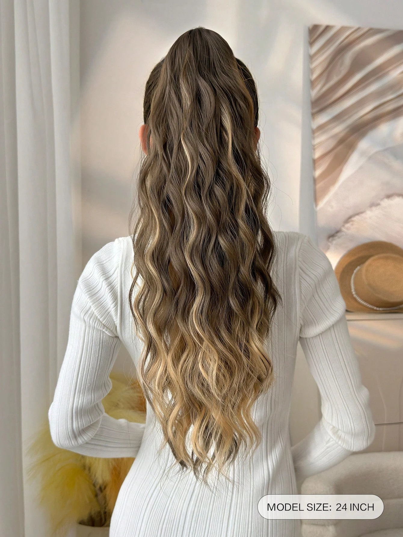SHEIN 24 Inch Deep Brown Water Wave Curly Ponytail Hair Extension
