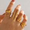 SHEIN Stainless Steel Minimalist 18K Gold Plated Geometric Line Design Open Rings