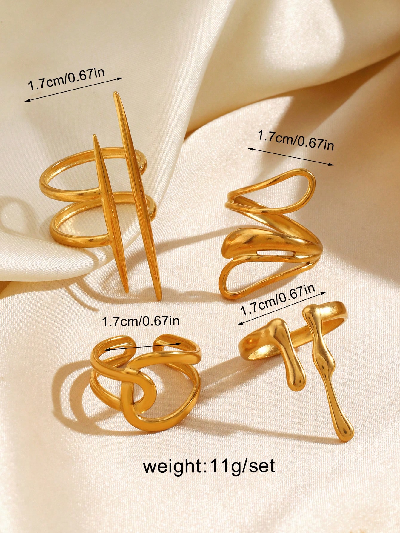 SHEIN Stainless Steel Minimalist 18K Gold Plated Geometric Line Design Open Rings