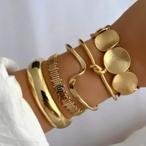 SHEIN Set Vintage Elegant Geometric Asymmetrical Wave Knotted Metal Disk Bangle Bracelet